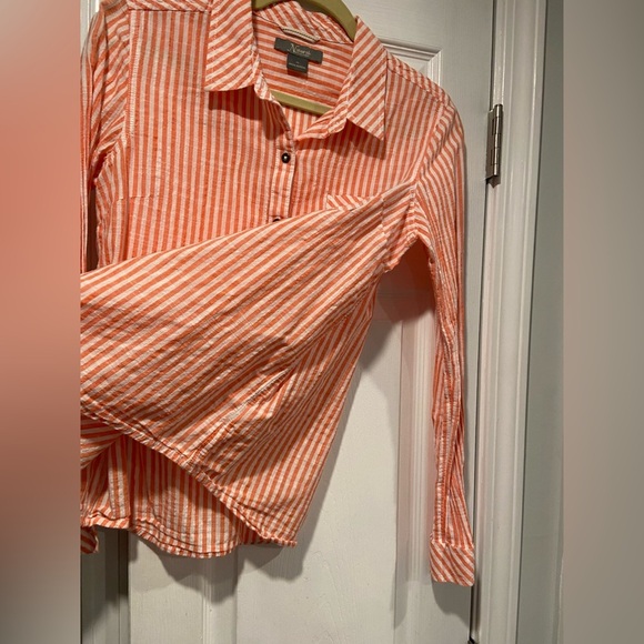 Natural Reflections Size M Cotton Coral White Striped Textured Button Down Shirt - Picture 5 of 10